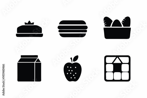 set of School Lunch icon silhouette vector illustration