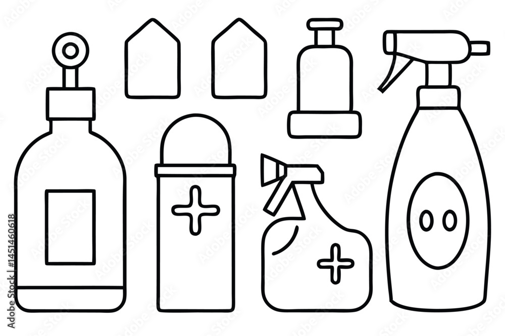 Disinfectant Solution Clean Surface Line Art Disinfectant Solution Clean Surface Line Art