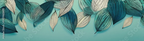 Colorful leaves arranged artistically on a serene background.