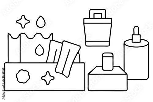 Disinfectant wipes germ removal Line art
