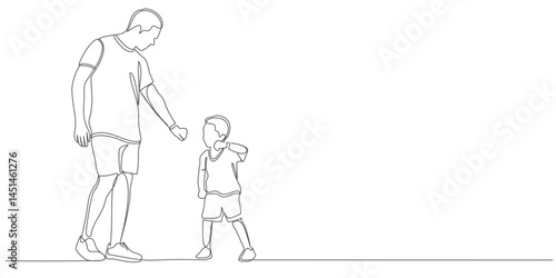 Fathers day line art style vector illustration, father and son line art illustration