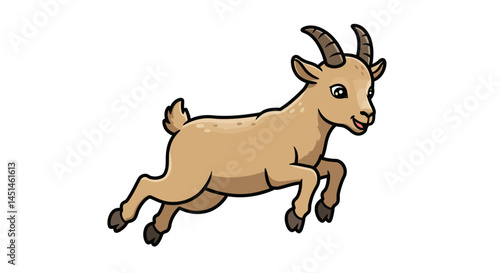 A Charming Vector Illustration Showcases A Happy Brown Goat Gleefully Leaping Forward With A Dynamic Sense Of Motion Capturing The Essence Of Joy And Vitality In A Clean And Whimsical Style