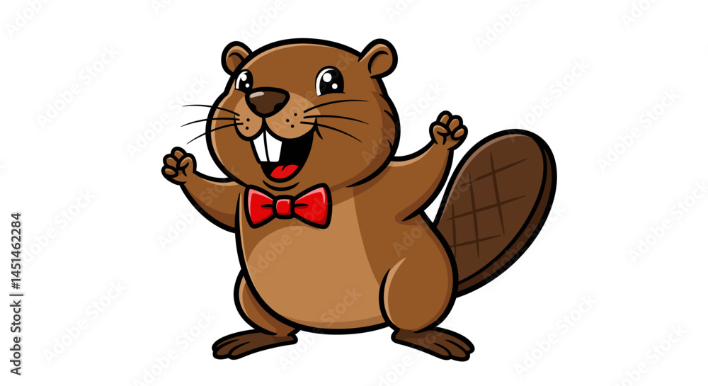 Obraz premium A Cheerful Cartoon Beaver Wearing A Blue Bandana Proudly Stands Beside A Neat Pile Of Logs Seemingly Ready For Construction Rendered In A Vibrant And Playful Vector Art Style With Clean Lines