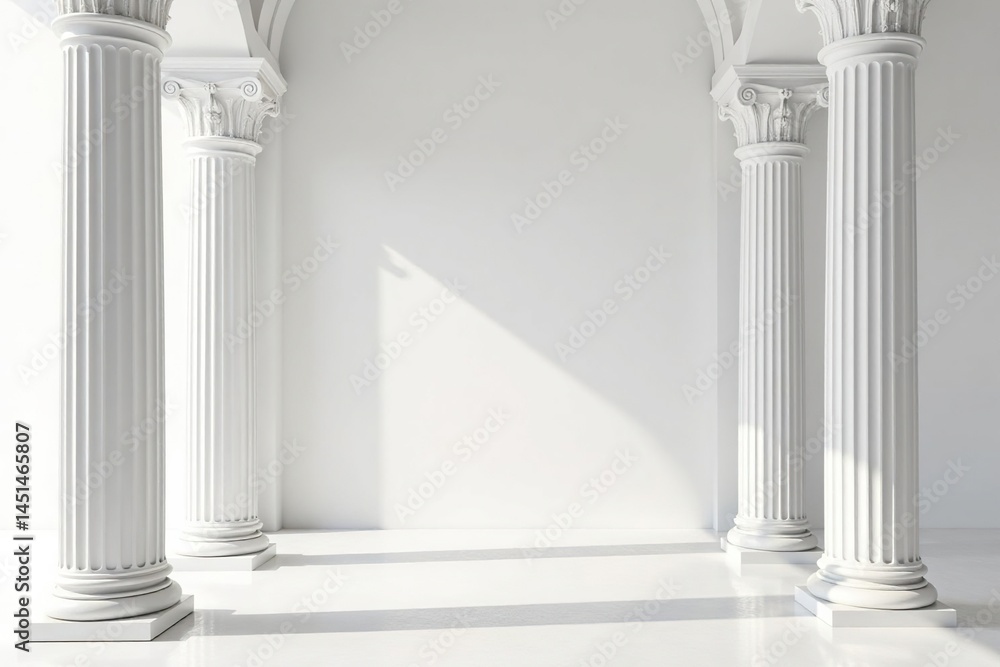 Elegant Roman columns against a pristine white backdrop, empire, building, material Elegant Roman columns against a pristine white backdrop, empire, building, material