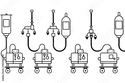 ECMO machines saving lives Line art
