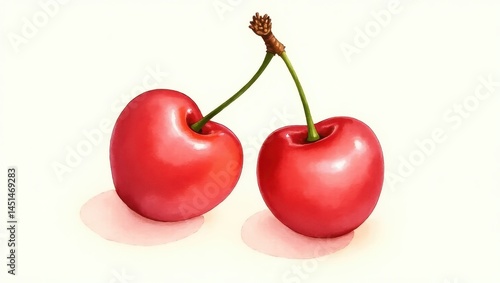 Vibrant Red Cherries Still Life Watercolor Painting Close up Fruit Photography