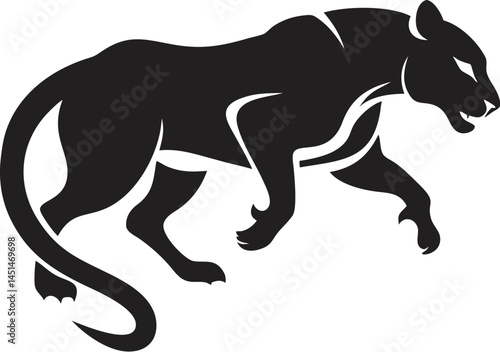 Crouching Black Panther Vector icon – Stealthy Wild Cat Silhouette Illustration in Aggressive Pose, Ideal for Logos, Tattoos, Mascots, and Wildlife Artwork