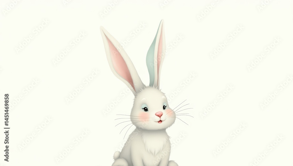 Fototapeta premium Adorable White Bunny Rabbit Illustration Cute Cartoon Hare Easter Animal Design