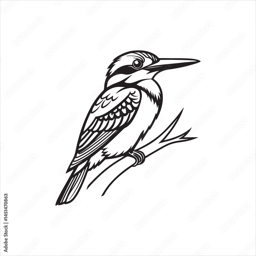 Fototapeta premium Kingfisher Bird Silhouette Clipart, Black Kingfisher Outline on White Background