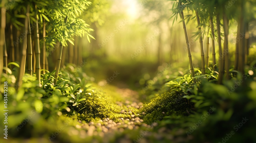 Fototapeta premium Sunlit Bamboo Forest Path