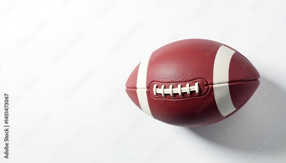 Fototapeta premium Overhead view of perfectly aligned football on white background , sport, oval