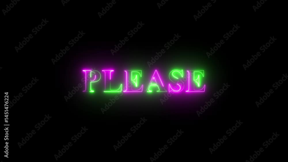 Please neon sign animation. Glowing neon lines please text animation on black background. Seamless loop. neon luxury please text animation. Please neon sign animation. Glowing neon lines please text animation on black background. Seamless loop. neon luxury please text animation.