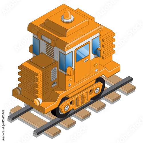 Funny locomotive. Isometric. Isolated on white background. Vector illustration. 