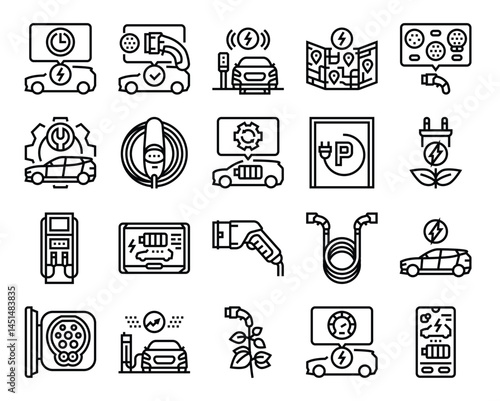 Electric vehicle icons showing charging solutions