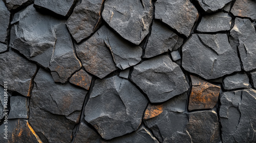 Fototapeta premium Dark gray stone wall texture, close-up view.