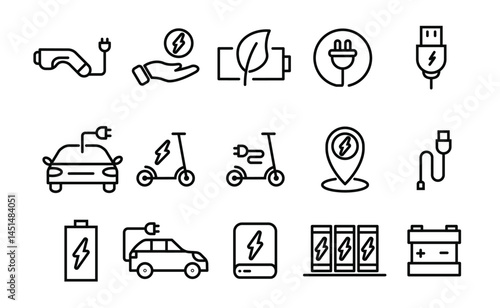 Electric Vehicles and Energy Pictogram Set