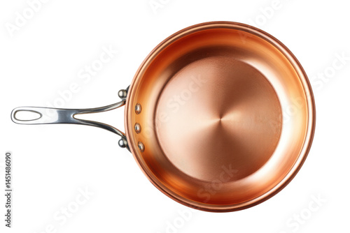 Copper skillet overhead isolated on transparent png background