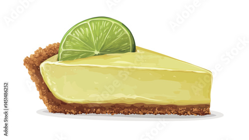 Close-up of a slice of key lime pie, with the smooth filling contrasting against the textured graham cracker.