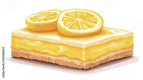 Digital illustration of lemon bars with a focus on texture and light, featuring a bright yellow lemon curd filling and golden brown crust.