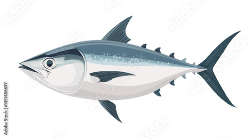 A digitally rendered illustration of an albacore tuna, seen from the side, against a plain white background. The tuna is depicted in great detail, showing its streamlined body.