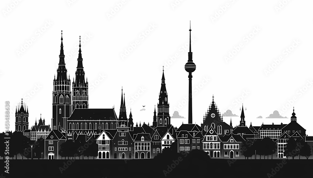 Fototapeta premium Nürnberg skyline detailliert Line art