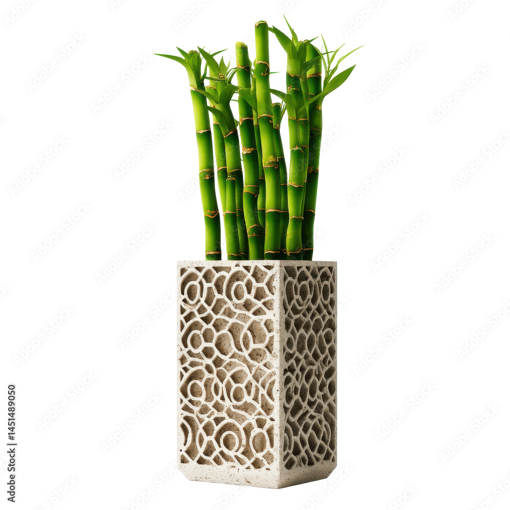 Fototapeta premium Bamboo in modern pot isolated on transparent png background