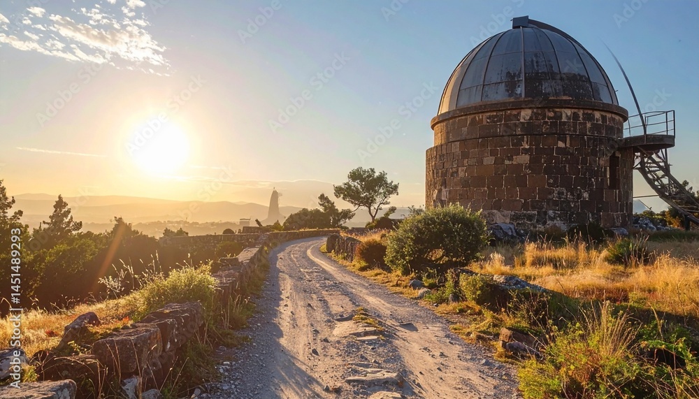 Obraz premium Solstice-aligned ancient observatory in a moody digital scene with mystical and historic vibes