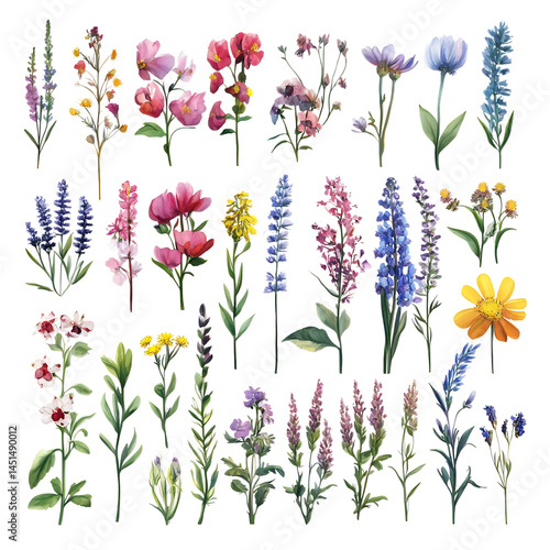 Wild flowers collection set png