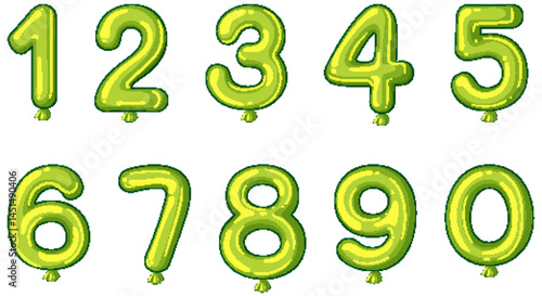 Green Balloon Numbers Vector Illustration
