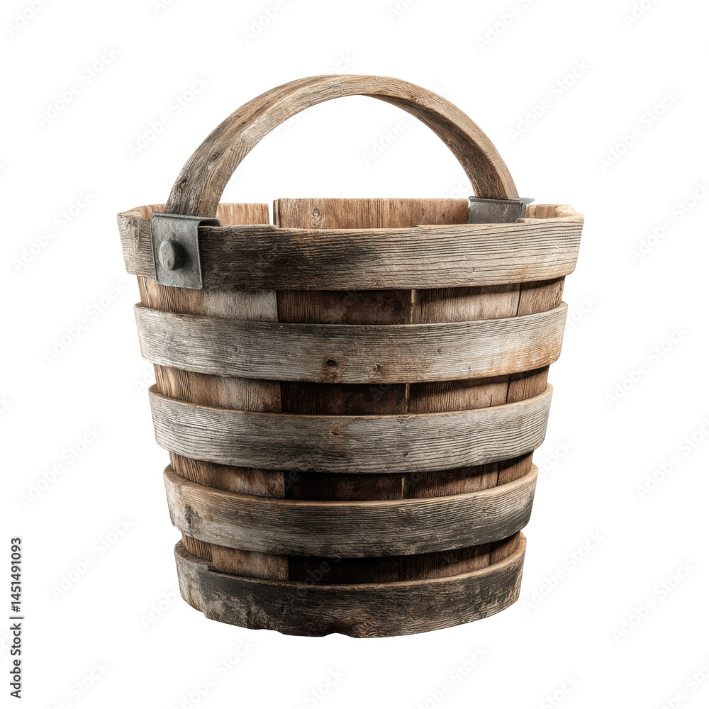 Rustic wooden pail isolated on transparent png background Rustic wooden pail isolated on transparent png background
