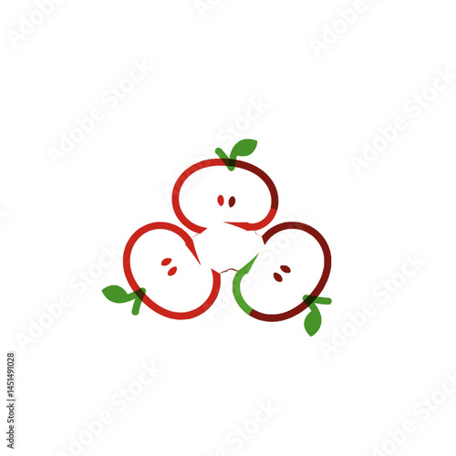 Three stylized apple slices with leaves