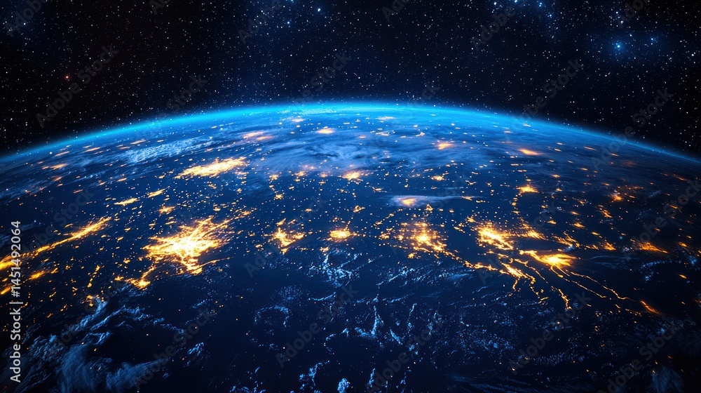 Obraz premium Earth at Night: A Celestial Tapestry of Urban Lights