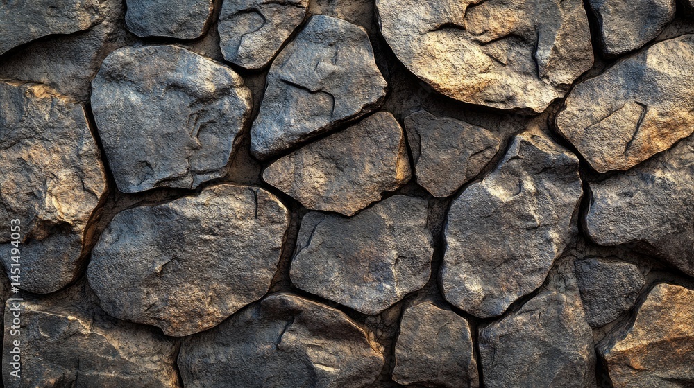 Fototapeta premium Close-up view of a textured stone wall.