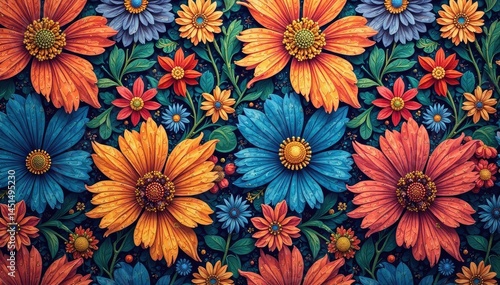 Intricate floral textile design, repeating motif , vintage, background, fabric