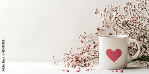 Valentine's Day coffee mug with heart and flowers