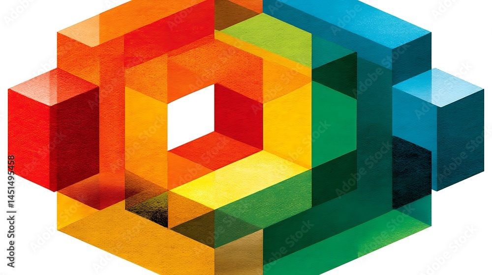 Colorful Interlocking Cubes Abstract Hexagon Design. Colorful Interlocking Cubes Abstract Hexagon Design.