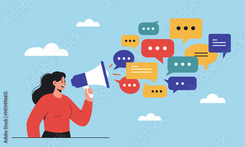 Professional Woman Communicates Message and Instructions Through Voice, Speech, and Dialogue in a Powerful Business Discussion and Chat Concept.