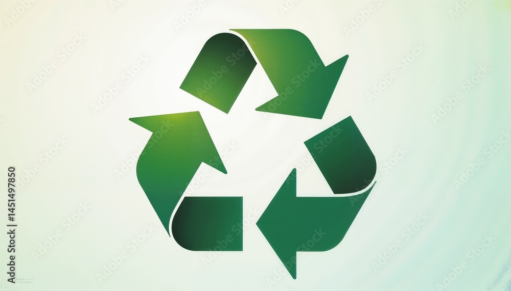 Stylized green recycling symbol with gradient effect on light background, eco-friendly design, copy space
Stylized green recycling symbol with gradient effect on light background, eco-friendly design, copy space