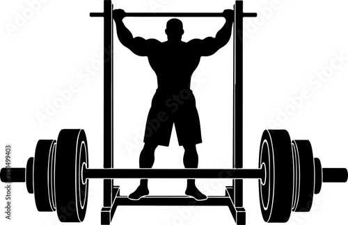 Dynamic Vector of Bodybuilder in Deep Squat with Barbell