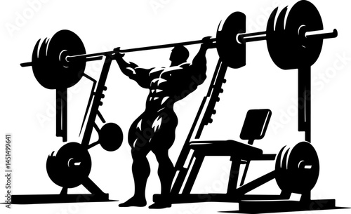 Dynamic Vector of Bodybuilder in Deep Squat with Barbell