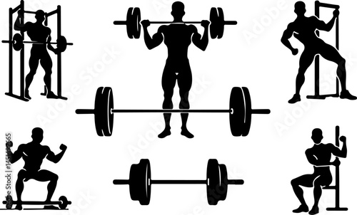 Dynamic Vector of Bodybuilder in Deep Squat with Barbell