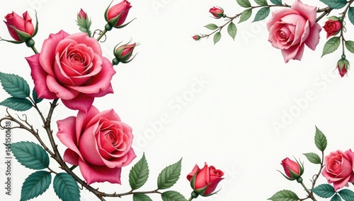 Intricate watercolor rose blossoms, swirling vines , elegant, spring