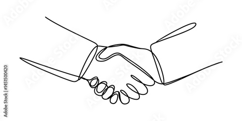 handshake vector illustration in one line drawing, continuous line drawing of hand shake, Hand Shake Each Other Business Minimalist Icon Concept Continuous One Line Drawing Illustration In Editable.