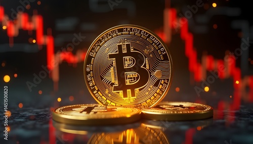 Bitcoin with red chart showing market volatility