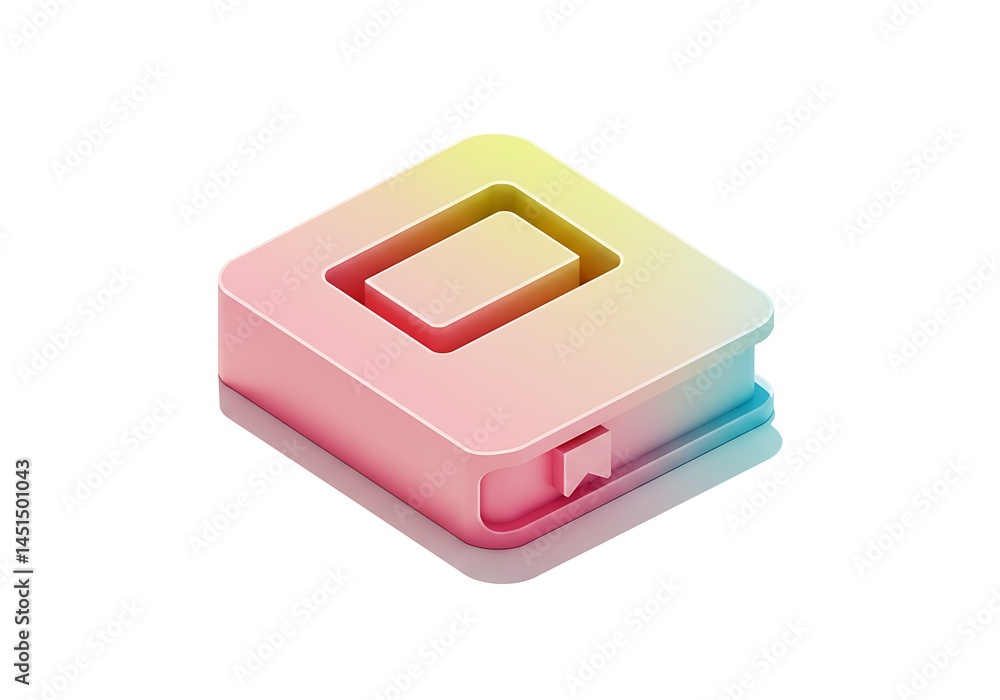 Isometric illustration of a book with a bookmark and a rectangular cutout on a white background Isometric illustration of a book with a bookmark and a rectangular cutout on a white background