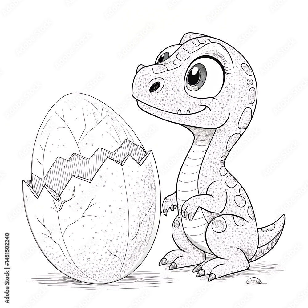 Dinosaur egg and cute little dinosaur for kid coloring book. Baby tyrannosaurus. Dinosaur egg and cute little dinosaur for kid coloring book. Baby tyrannosaurus.