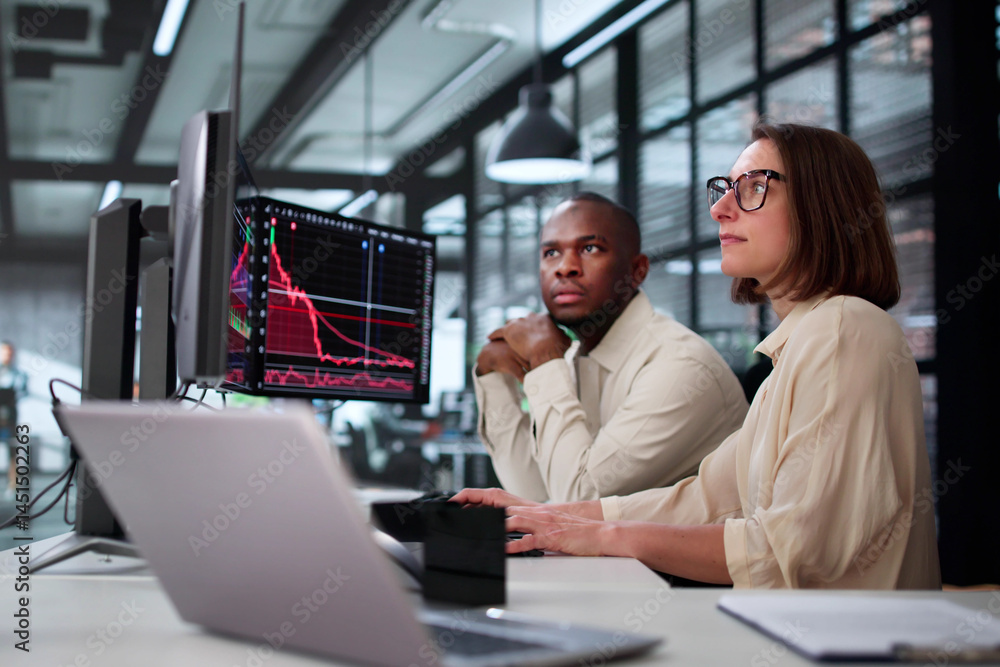 Predictive African-American Data Analyst Man Monitoring Financial KPI