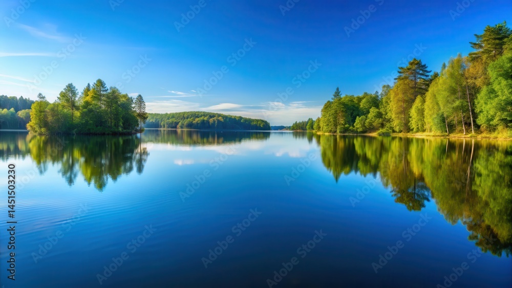 Obraz premium Serene lake surface reflection, clear blue water, calmness, clear blue water, calmness