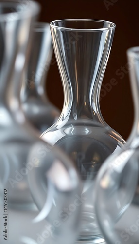 group of glass vases sitting on top of a table