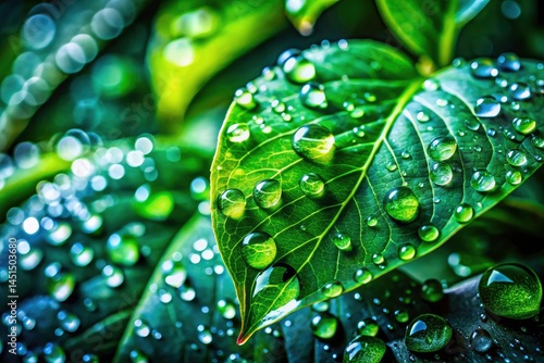 Macro Rain Drops on Leaves, Heavy Rainfall, Closeup Water Droplets, Nature Photography, Green Leaf Texture, Botanical Macro